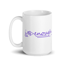 Load image into Gallery viewer, Dream Girls Conference 2021 Theme &quot;I Am More Than Enough&quot; White glossy mug w/purple lettering
